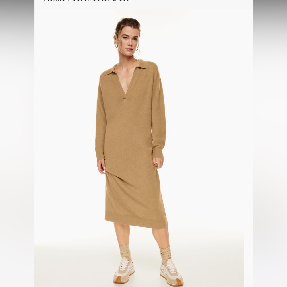 BABATON Circuit Constant Camel Wool Polo Long Sleeve Midi Sweater Dress Size 2XS